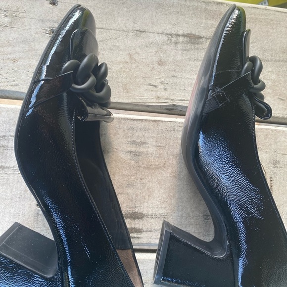 Paul Green Back Ozzie Crinkled Patent Matte Link Chain Vamp Goth Loafer Pump 6.5 - Picture 8 of 12